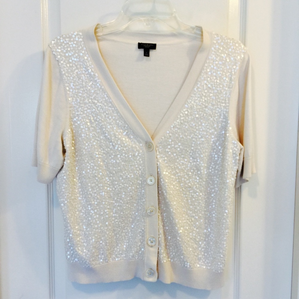 Talbots ivory sequined v neck cardigan